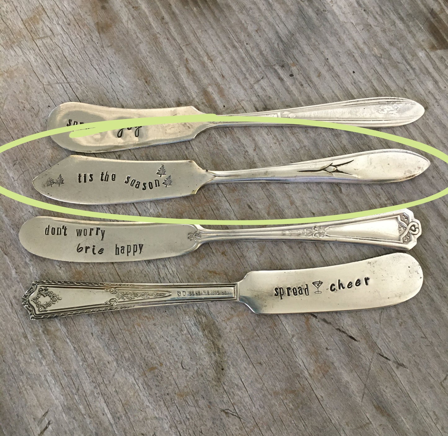 TIS THE SEASON - Hand Stamped Cheese Spreader/Knife - #4544