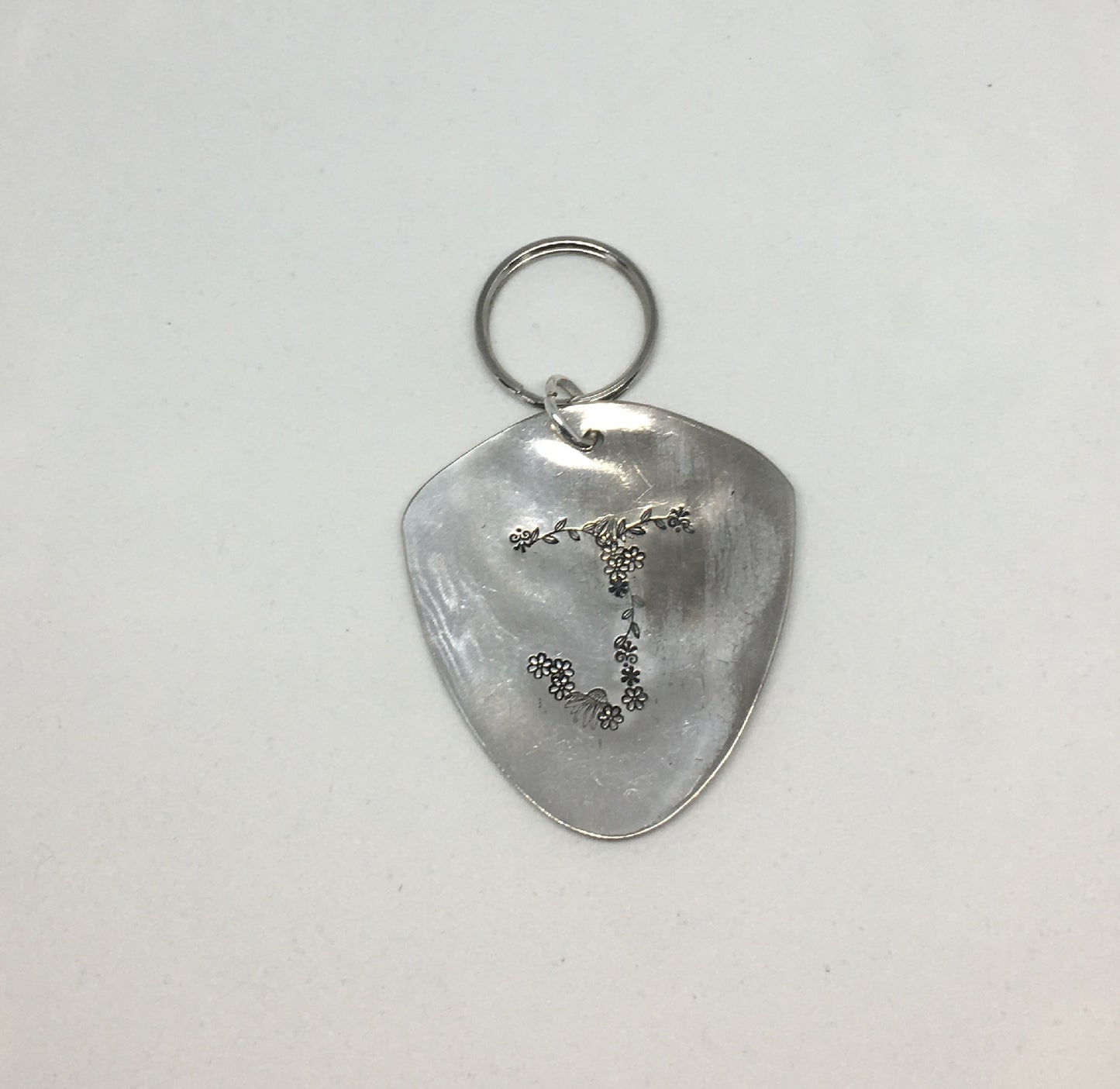 Floral Monogram Stamped Spoon Keychain "J"