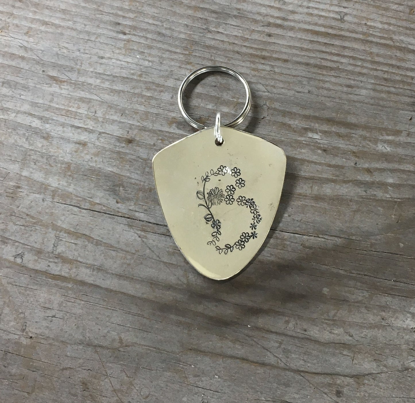 Floral Monogram Stamped Spoon Keychain "B"