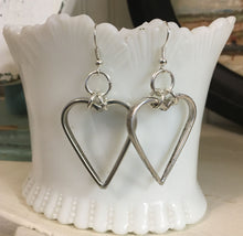Pierced Dangle hoop earrings hearts made from upcycled fork tines