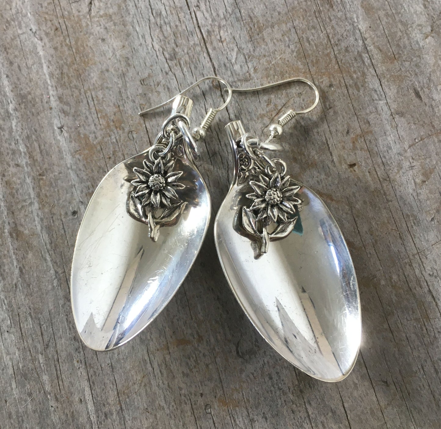 Demitasse spoon earrings with flower charm