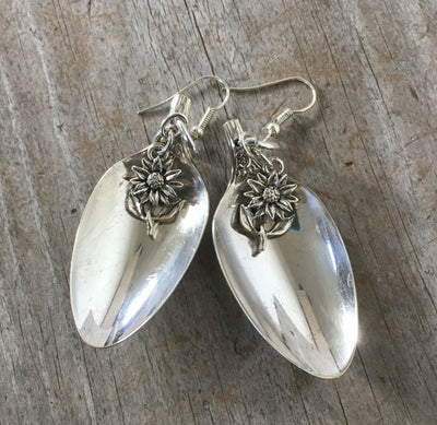 Demitasse spoon earrings with flower charm