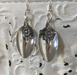 Upcycled silverware Demitasse spoon earrings with flower charm