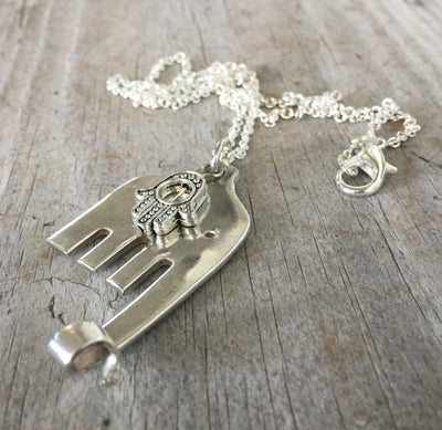 Fork Elephant Necklace with Hamsa Bead - #4575