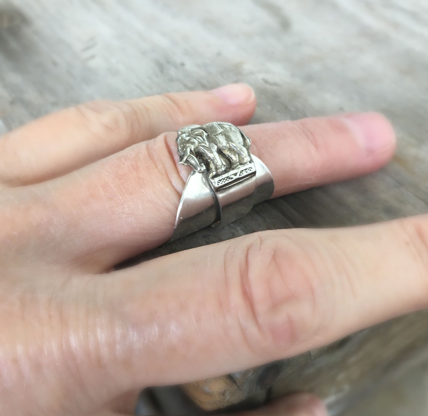 Sterling Spoon Cuff Ring Elephant - #4577