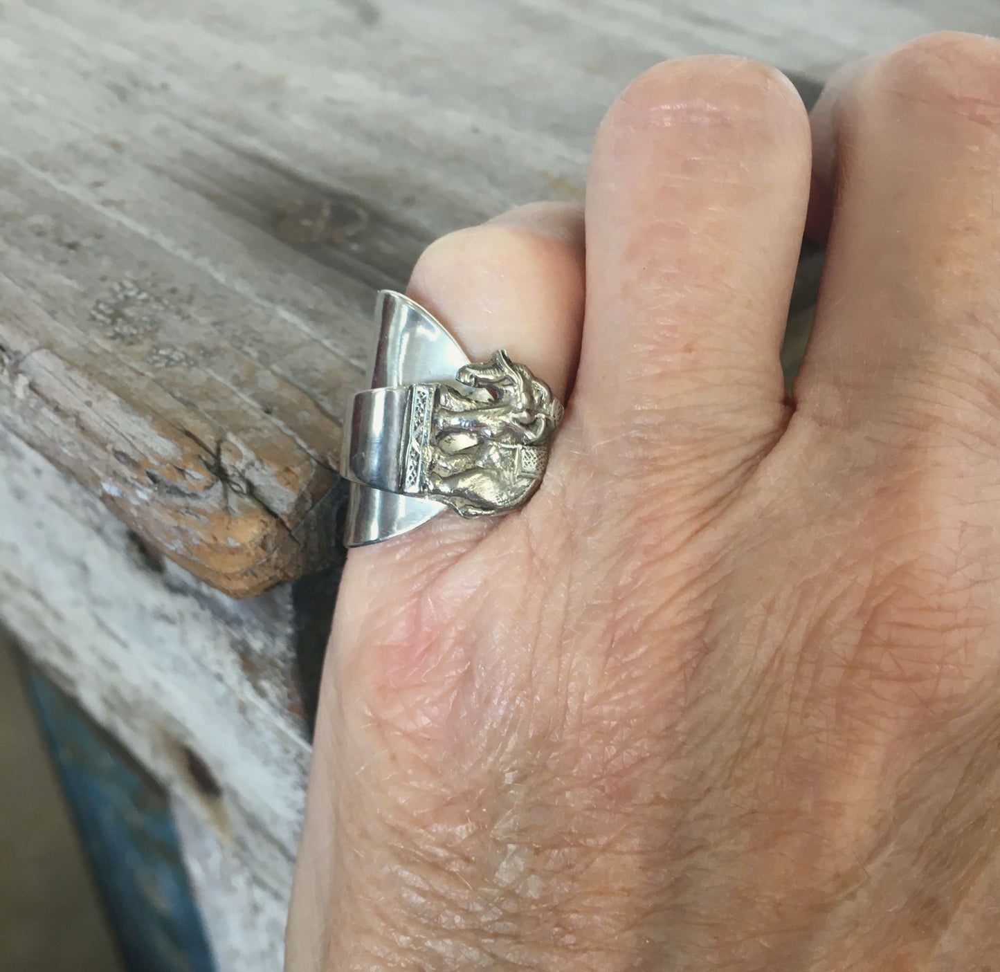 Sterling Spoon Cuff Ring Elephant - #4577