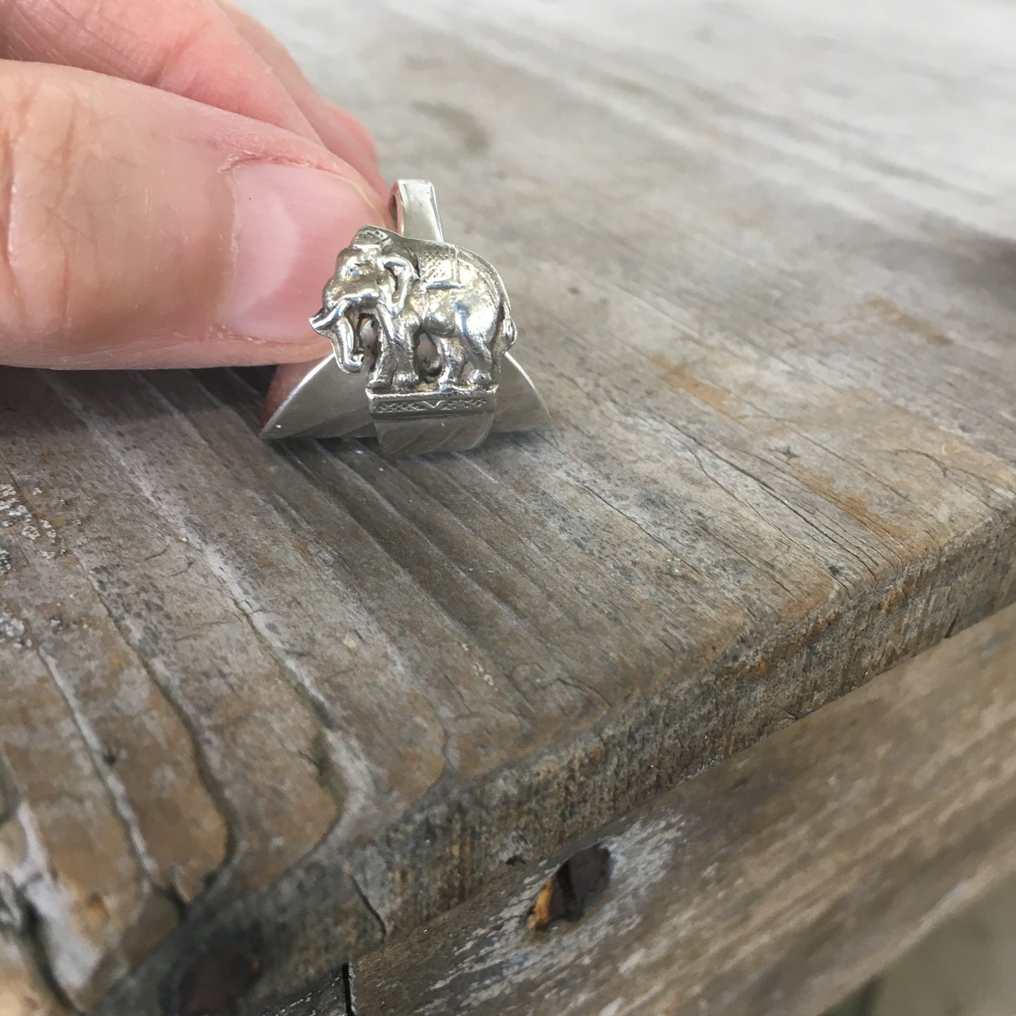 Sterling Spoon Cuff Ring Elephant - #4577