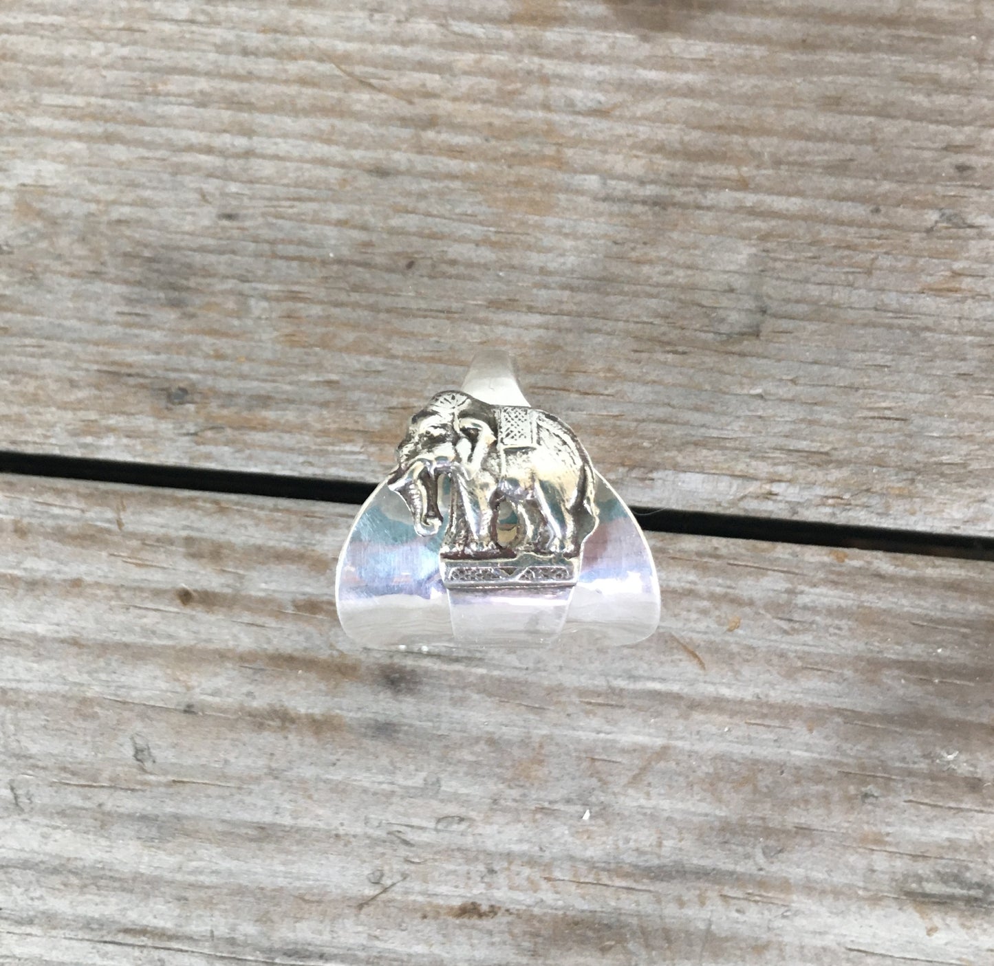 Sterling Spoon Cuff Ring Elephant