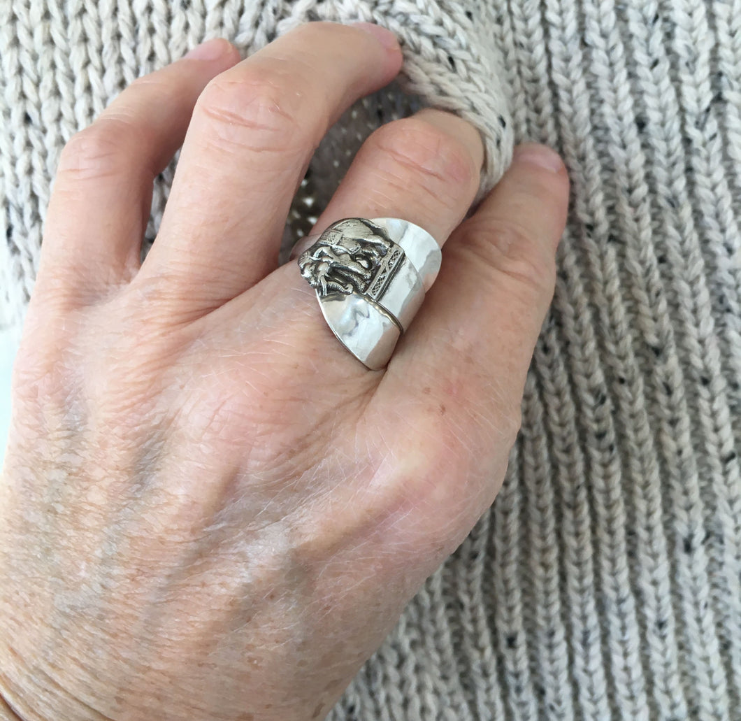 Sterling Spoon Cuff Ring Elephant