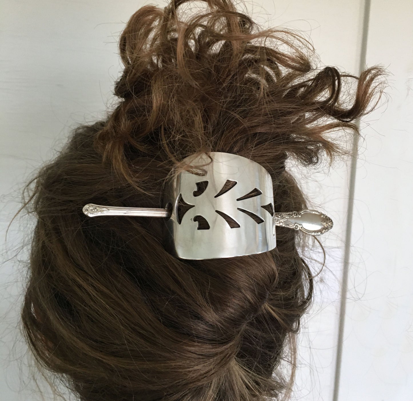 Cake Server Stick Barrette Shown in Model Hair
