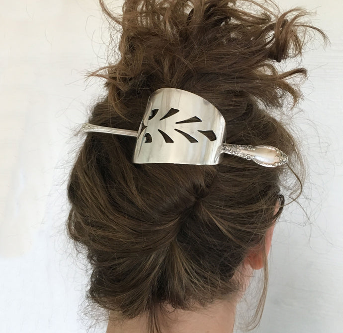 Cake Server Stick Barrette Shown in Model Hair