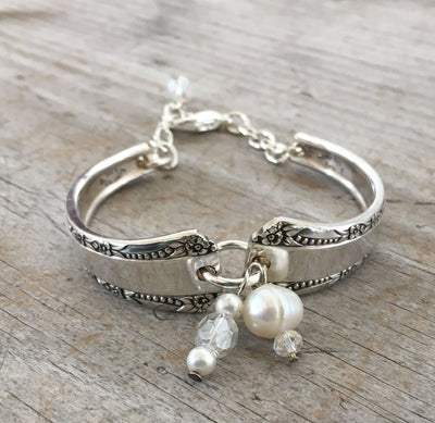 Spoon Link Bracelet with glass and pearl bead