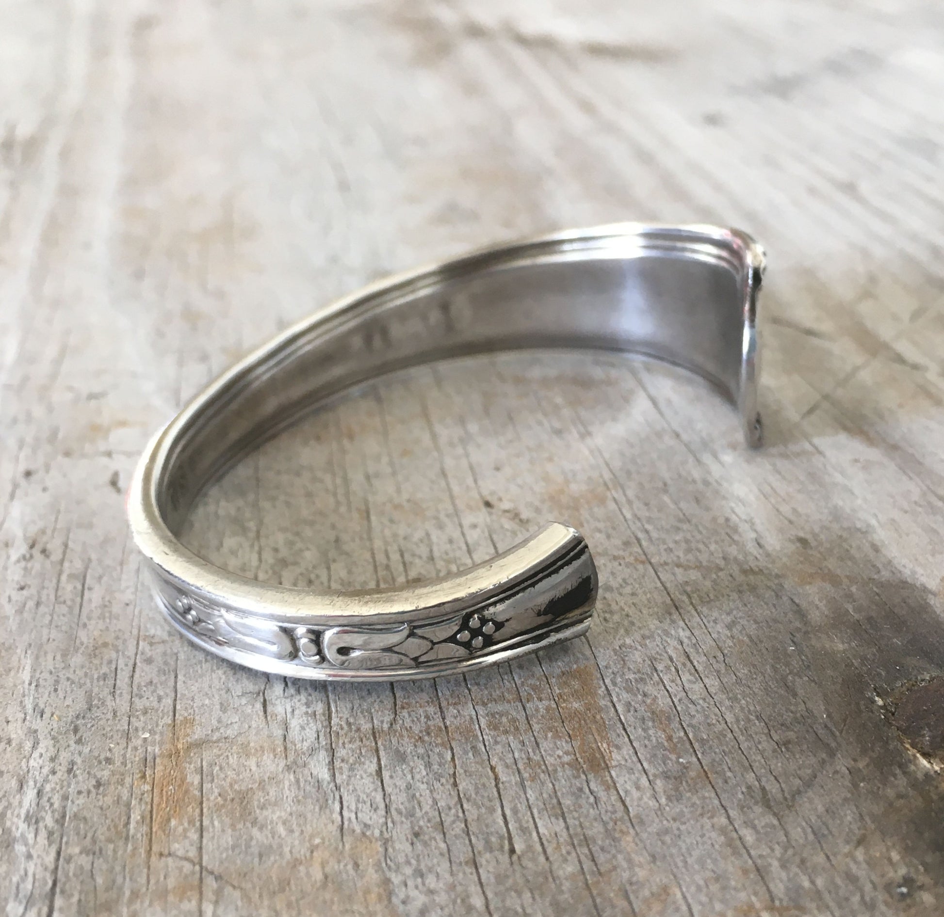 Other end of stamped spoon cuff bracelet