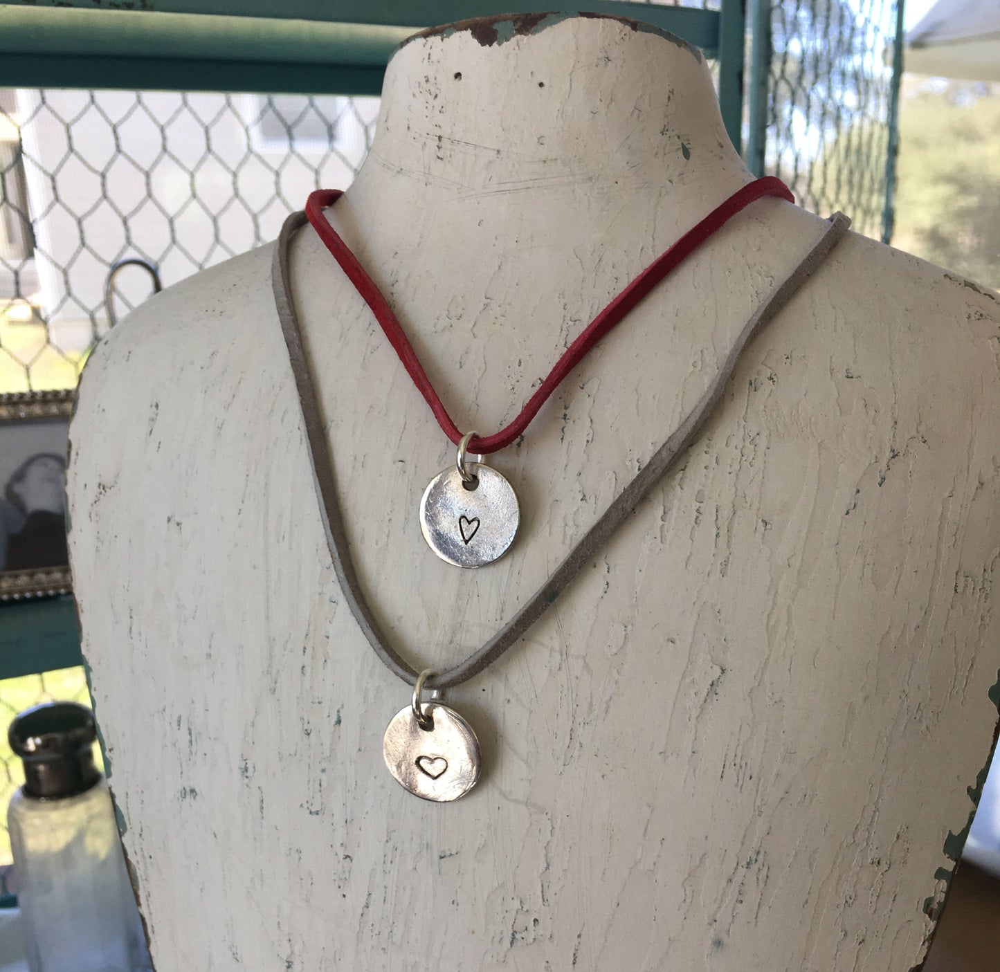 Circle Stamped Spoon Necklace with Heart
