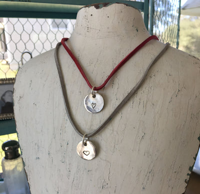 Circle Stamped Spoon Necklace with Heart