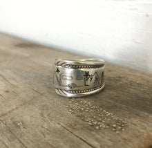 Upcycled Silverware hand stamped spoon ring with camper