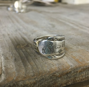 Stamped SPoon Ring With Mountains Scene