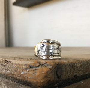Spoon ring hand stamped with camper
