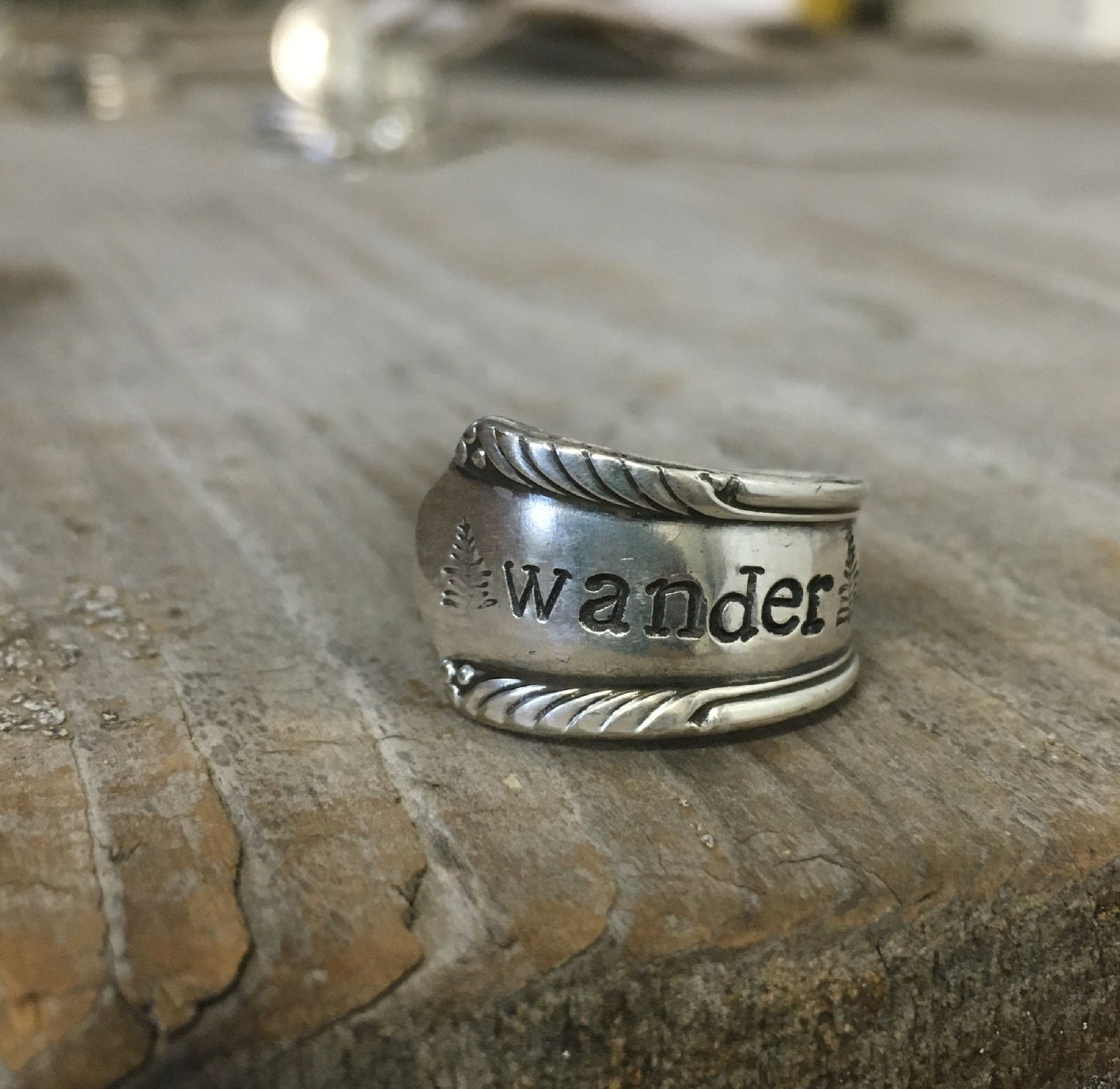 Detail of WANDER spoon ring highlighting artisan craftsmanship and vintage charm
