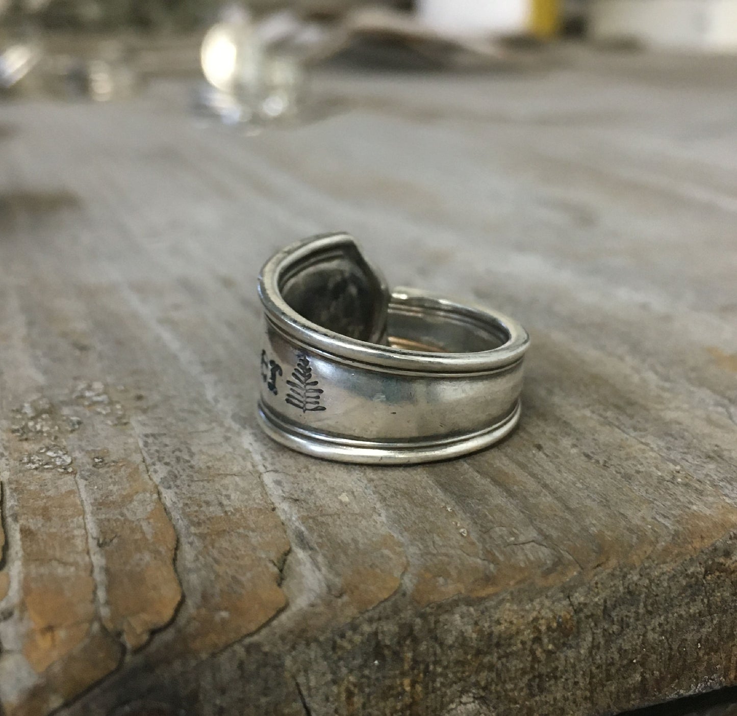 Back view of WANDER spoon ring made from upcycled vintage  silverware