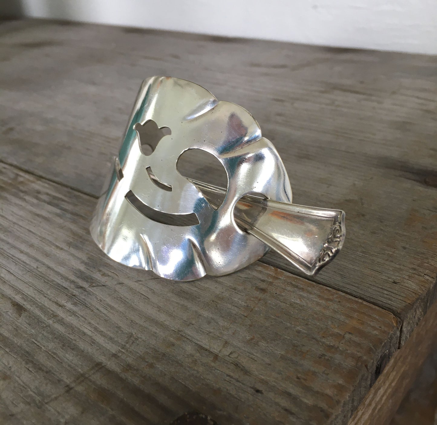 Scallop detail on Hair barrette Stick Barrette made from upcycled silverplate cake server