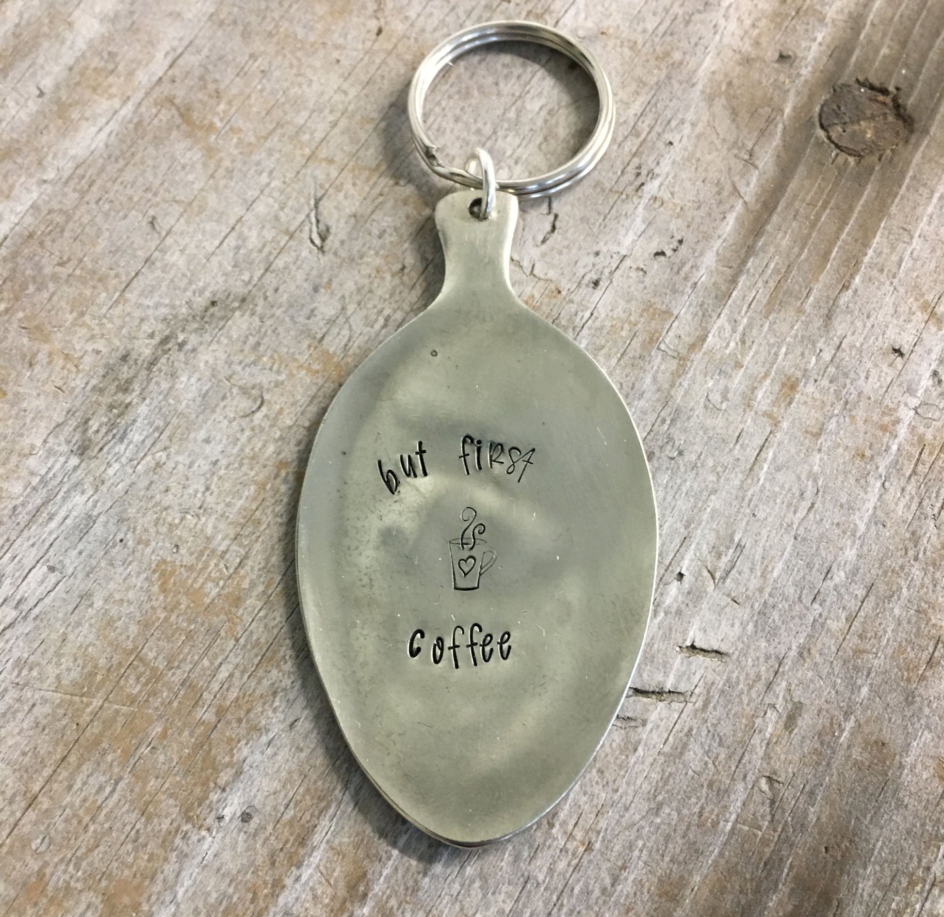 But First Coffee spoon keychain handmade from authentic vintage silverware funny coffee gift
