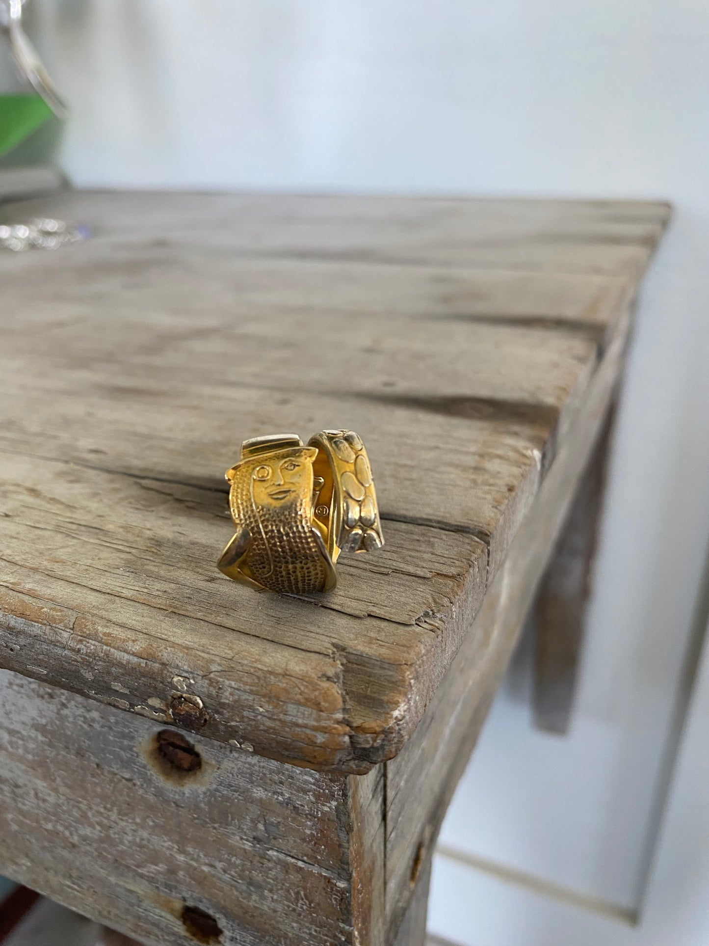 Mr. Peanut Spoon Ring in a Gold Wash