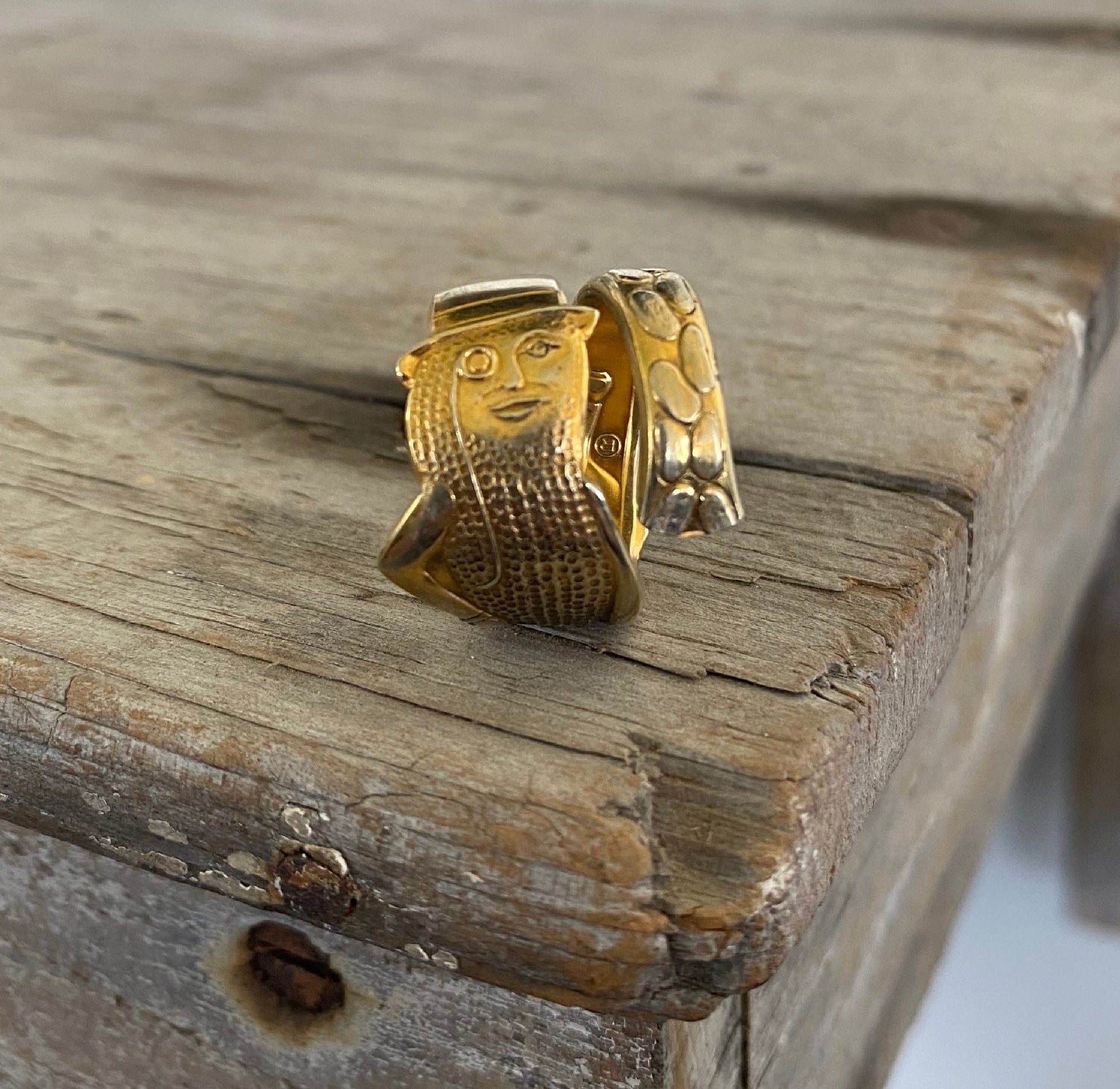 Mr. Peanut Spoon Ring in a Gold Wash