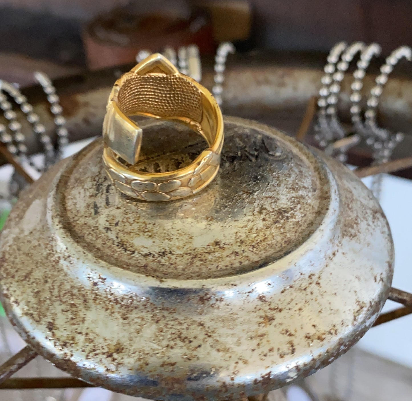 Inside view of Mr. Peanut Spoon Ring in a Gold Wash