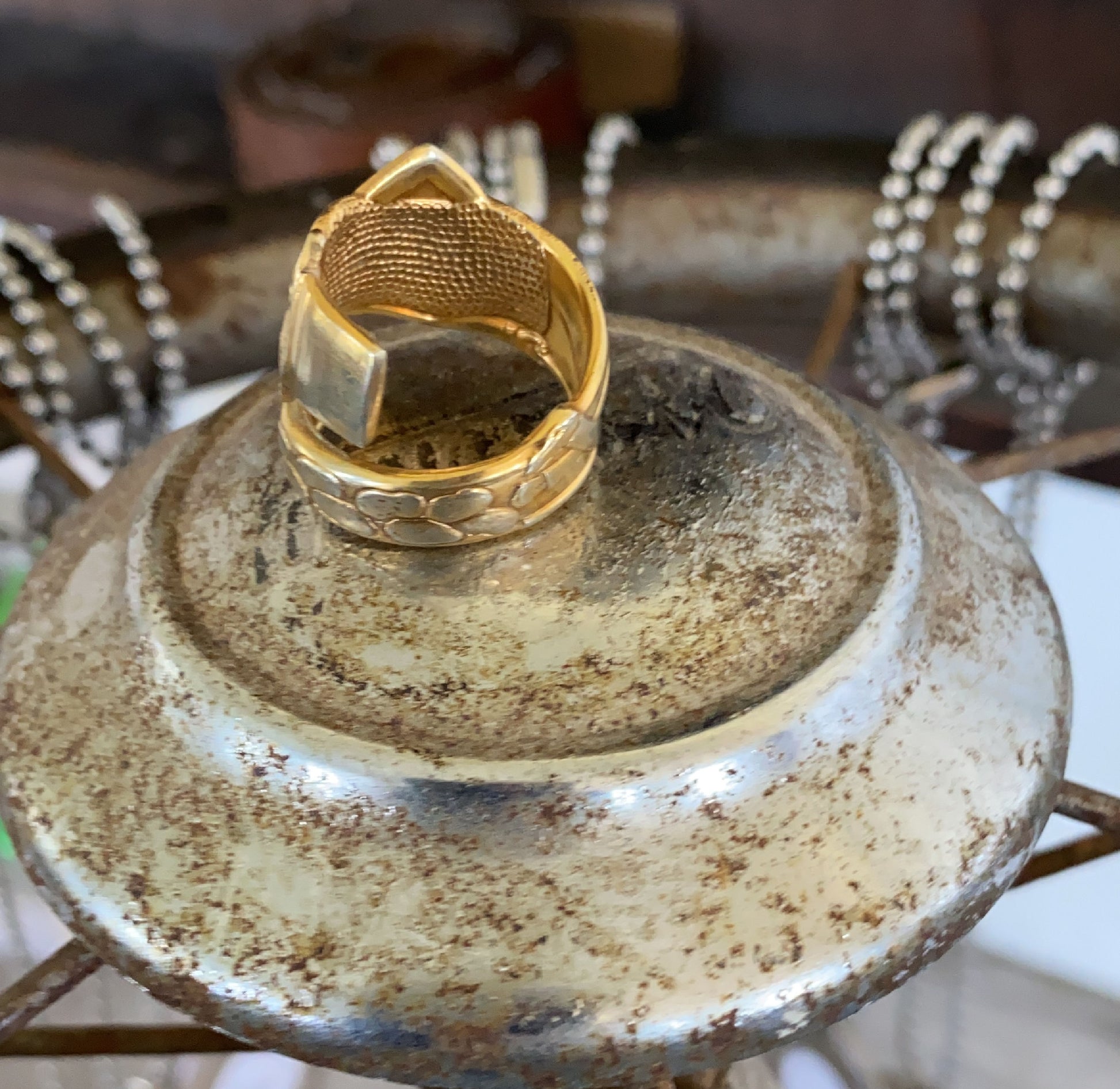 Inside view of Mr. Peanut Spoon Ring in a Gold Wash