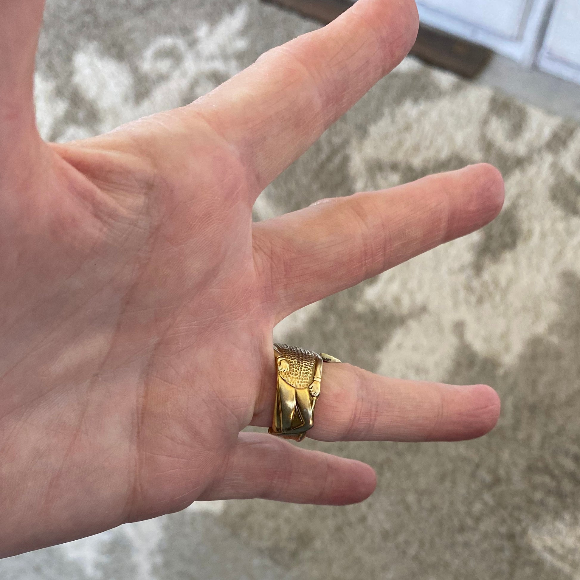 Mr. Peanut's leg on gold wash spoon ring