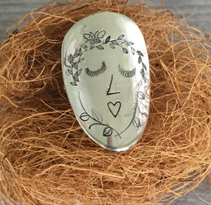 Handmade Jewelry Artisan Stamped Spoon Ring of Woman's Face from Upcycled Silverware