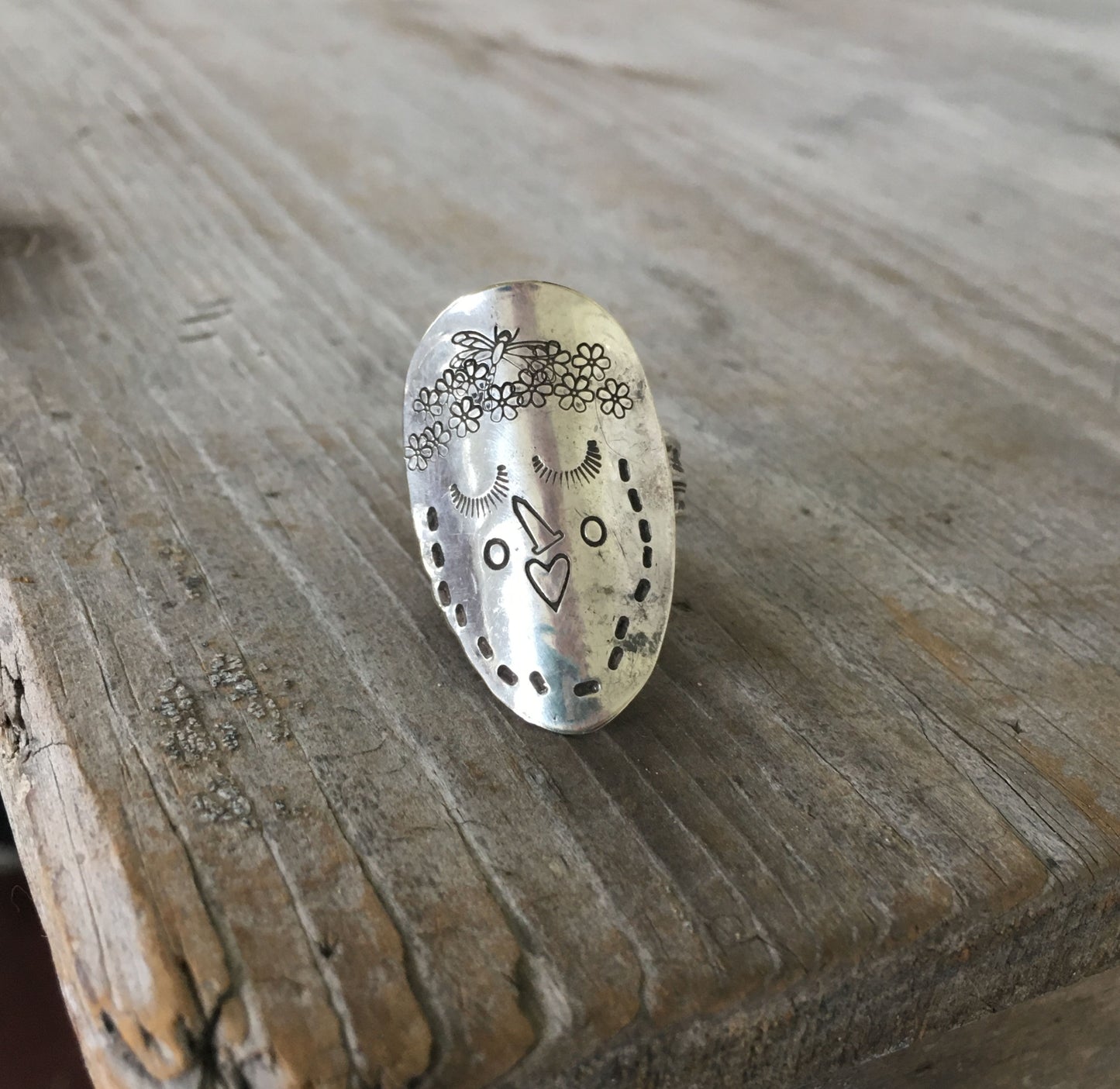handstamped spoon ring - Women of Nature Ellery - upcycled vintage silverware jewelry