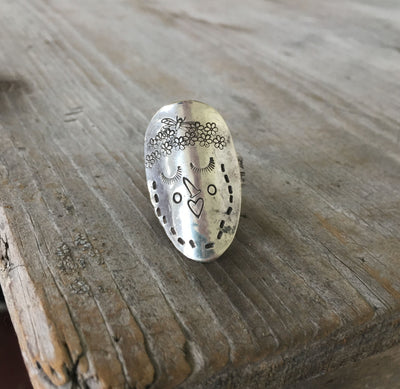 handstamped spoon ring - Women of Nature Ellery - upcycled vintage silverware jewelry