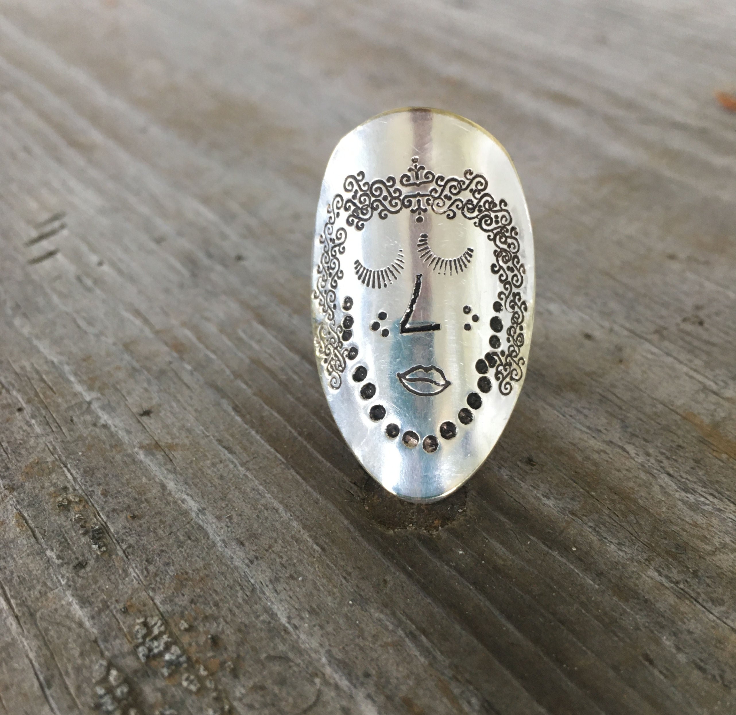 Women of Nature spoon ring - Celeste design size 7.5 - handcrafted artisan silverware jewelry with hand-stamped design