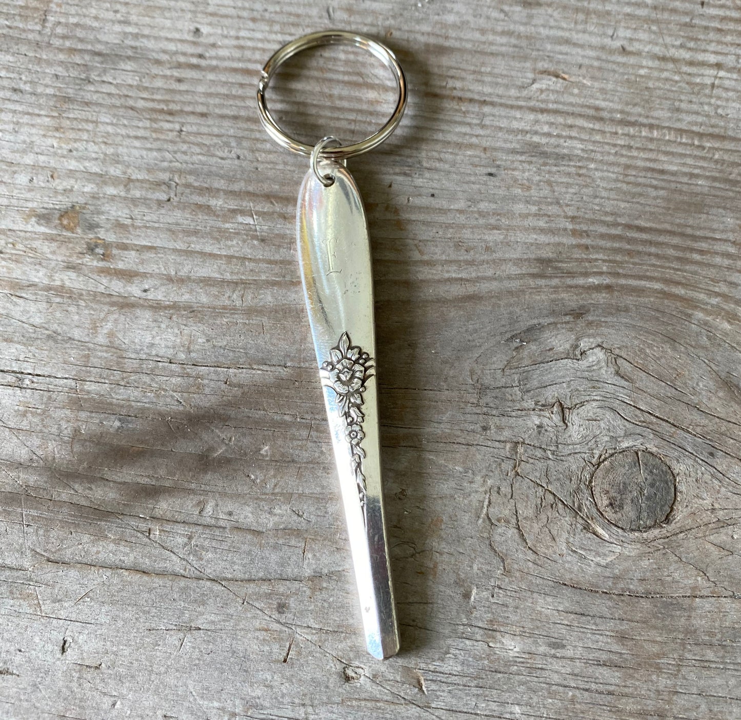 Vintage spoon handle keychain handcrafted from upcycled antique silverware