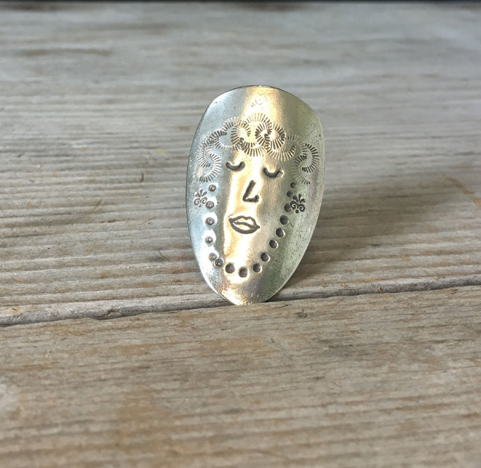 Lady Face Statement Ring from Upcycled Spoon Size 8 Macey