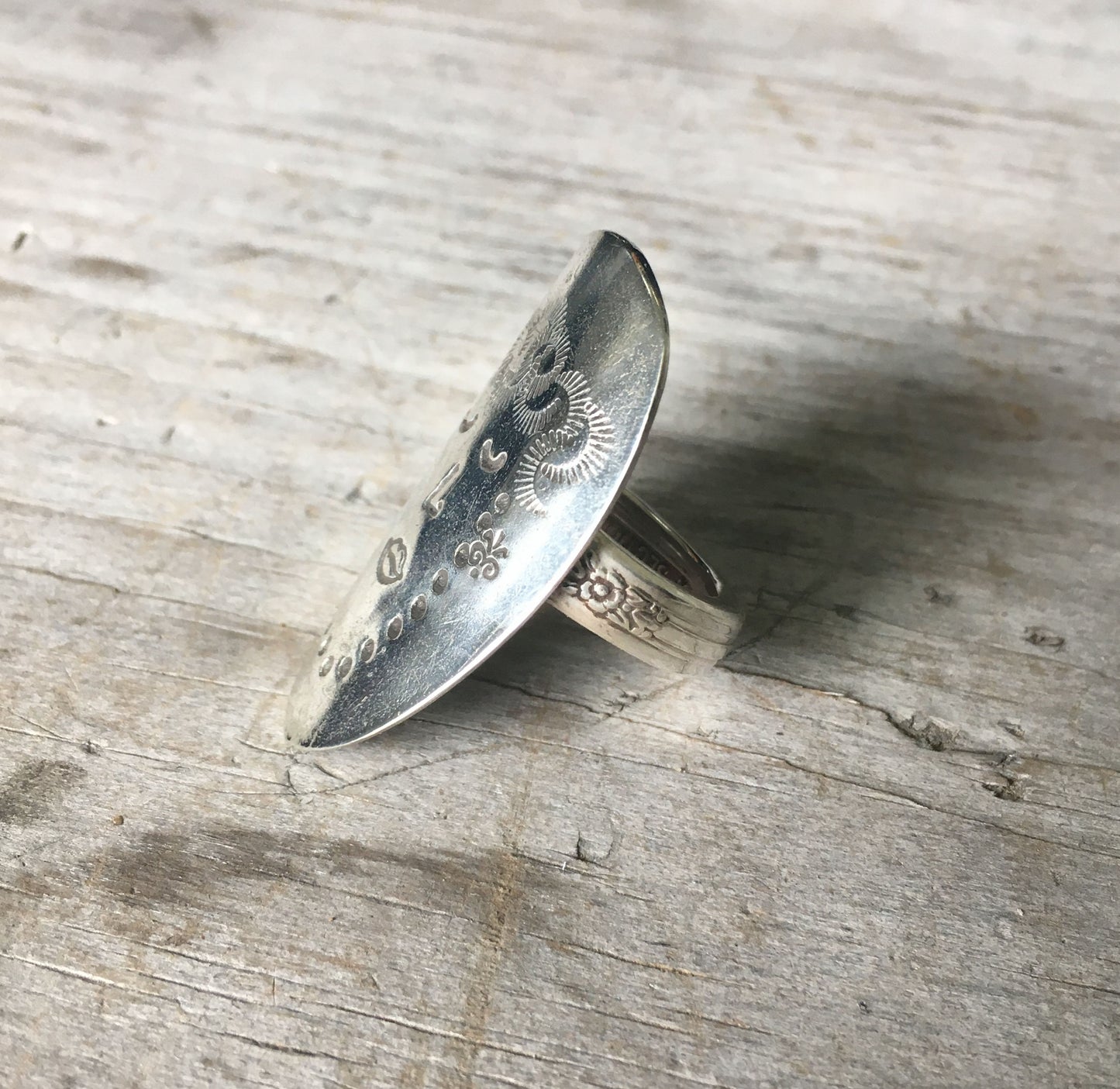 One-of-a-kind Macey spoon ring - handcrafted upcycled silverplate size 8