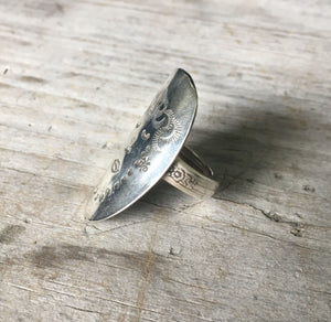 Upcycled Spoon Hand Stamped Spoon Ring of Lady Face