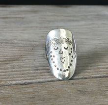 Stamped Spoon Ring Artisan Earthy Lady Face Size 8