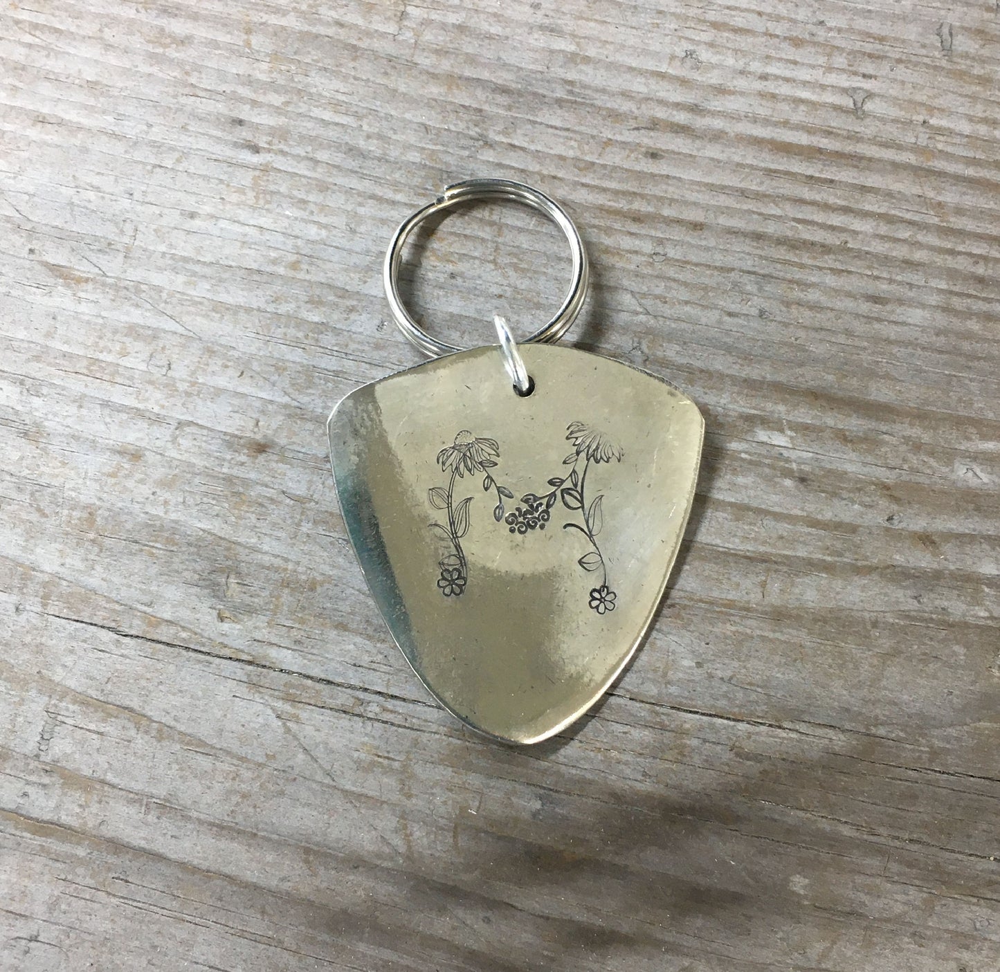 Floral Monogram Stamped Spoon Keychain "M"