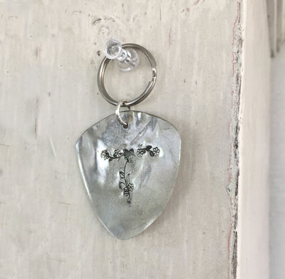 Floral Monogram Stamped Spoon Keychain "T"