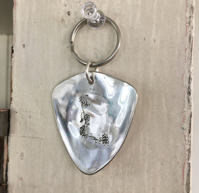 Floral Monogram Stamped Spoon Keychain "L"