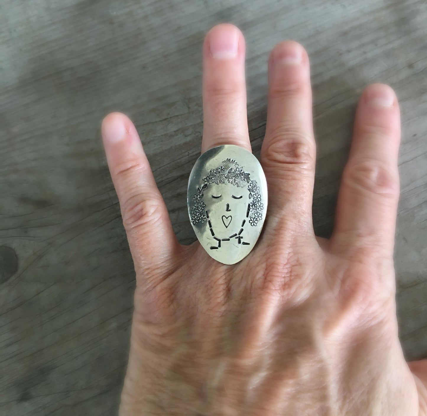 Women of Nature Tula spoon ring size 7.0 - unique artisan statement jewelry - shown on hand