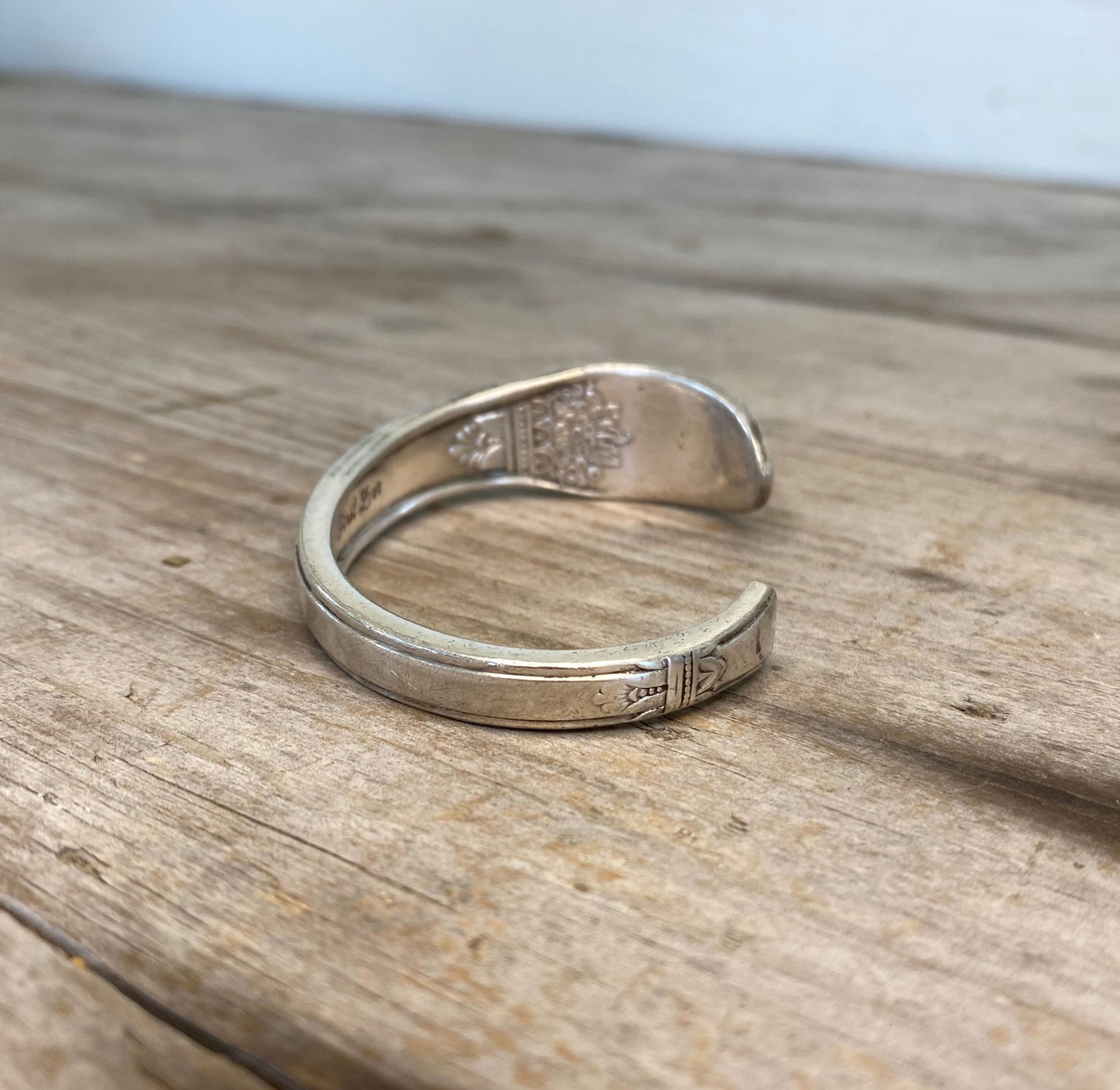 Alternate view of Upcycled silverware spoon cuff bracelet stamped BADASS