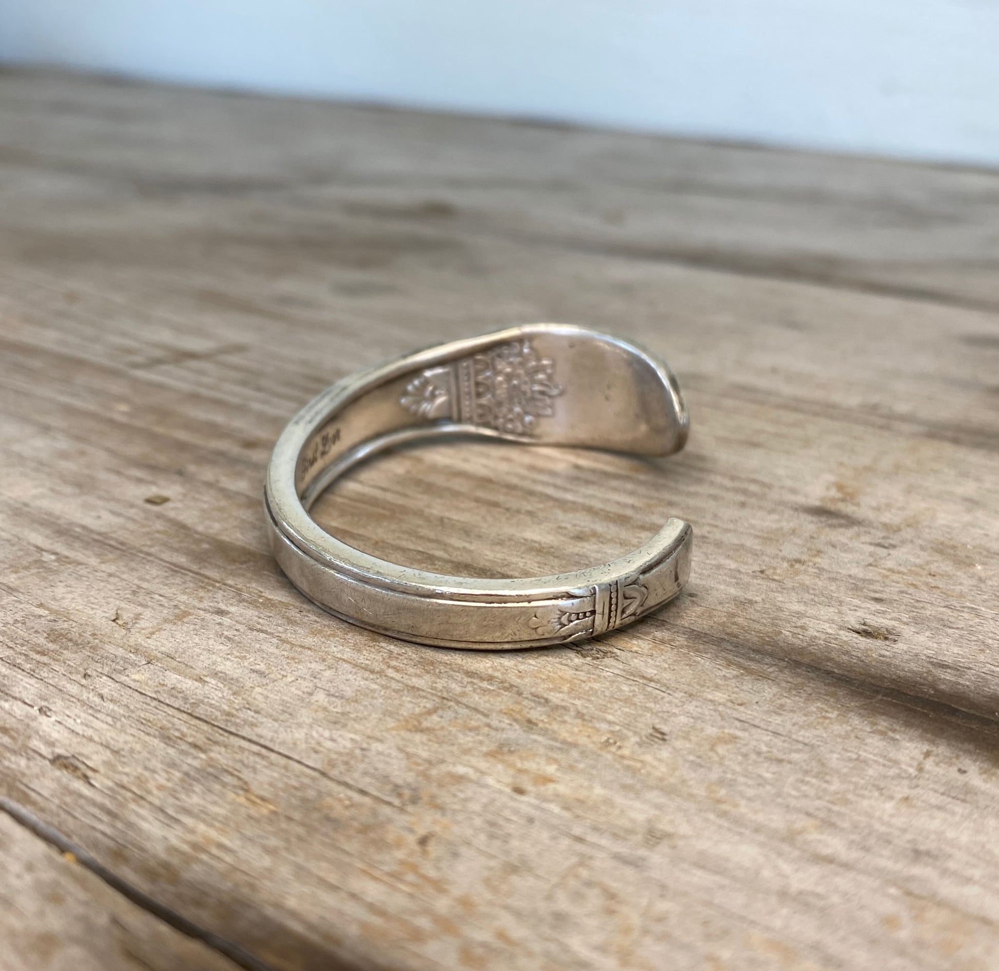 Alternate view of Upcycled silverware spoon cuff bracelet stamped BADASS