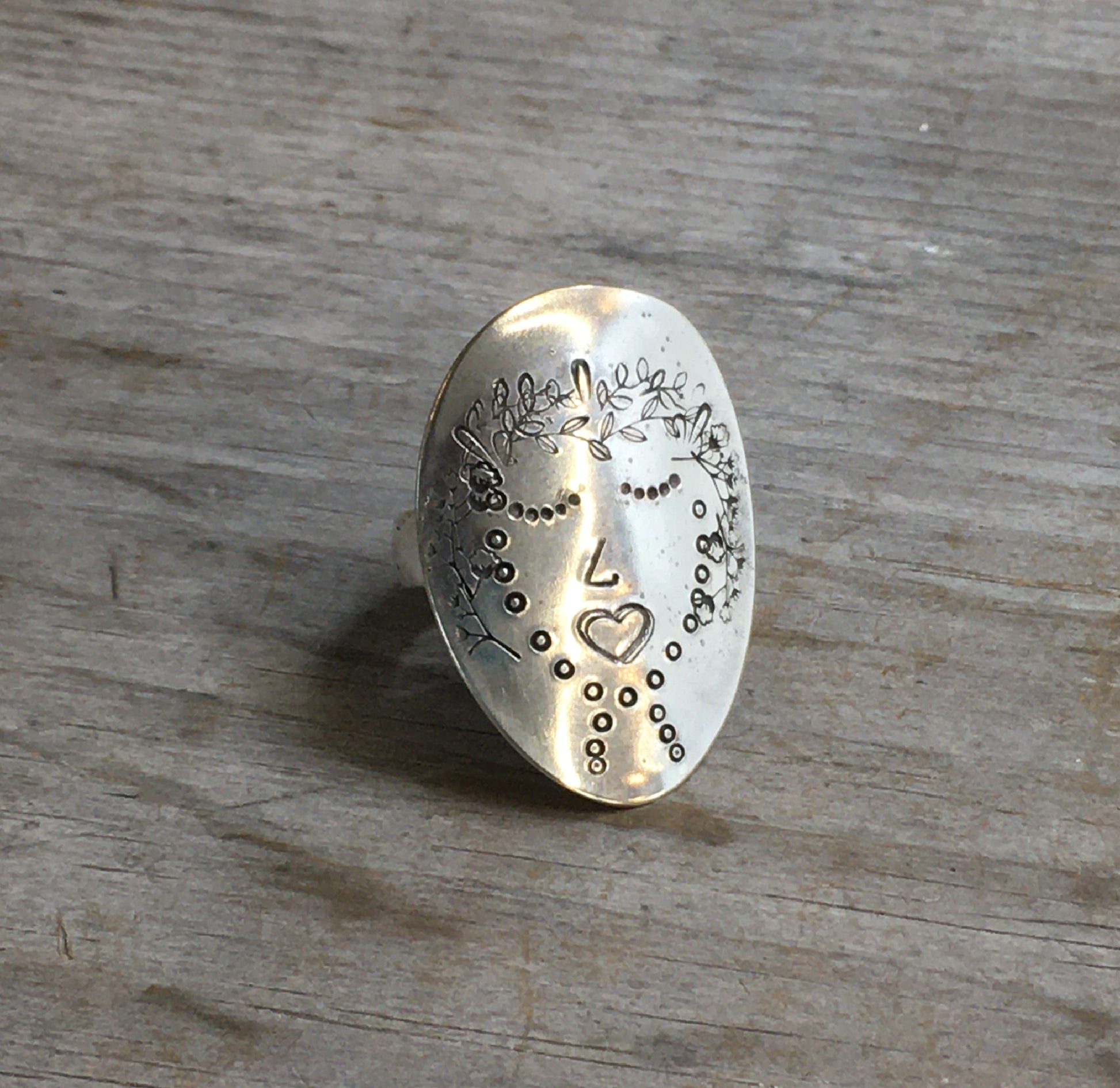 Handmade Women of Nature Willow spoon ring crafted from upcycled vintage silverplate demi-tasse spoon