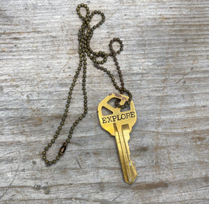 Stamped Key Necklace - EXPLORE - #4770