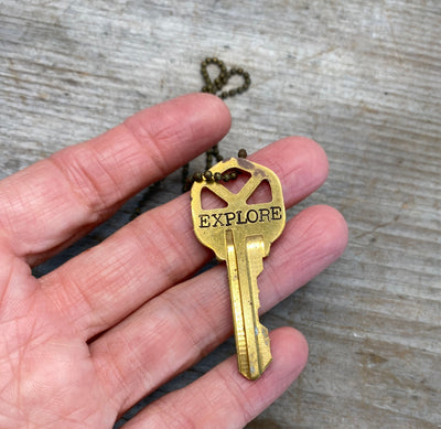 Stamped Key Necklace - EXPLORE - #4770