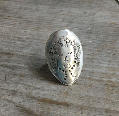 Women of Nature spoon ring - Stella design size 6.5 - handcrafted artisan silverware jewelry hand stamped design